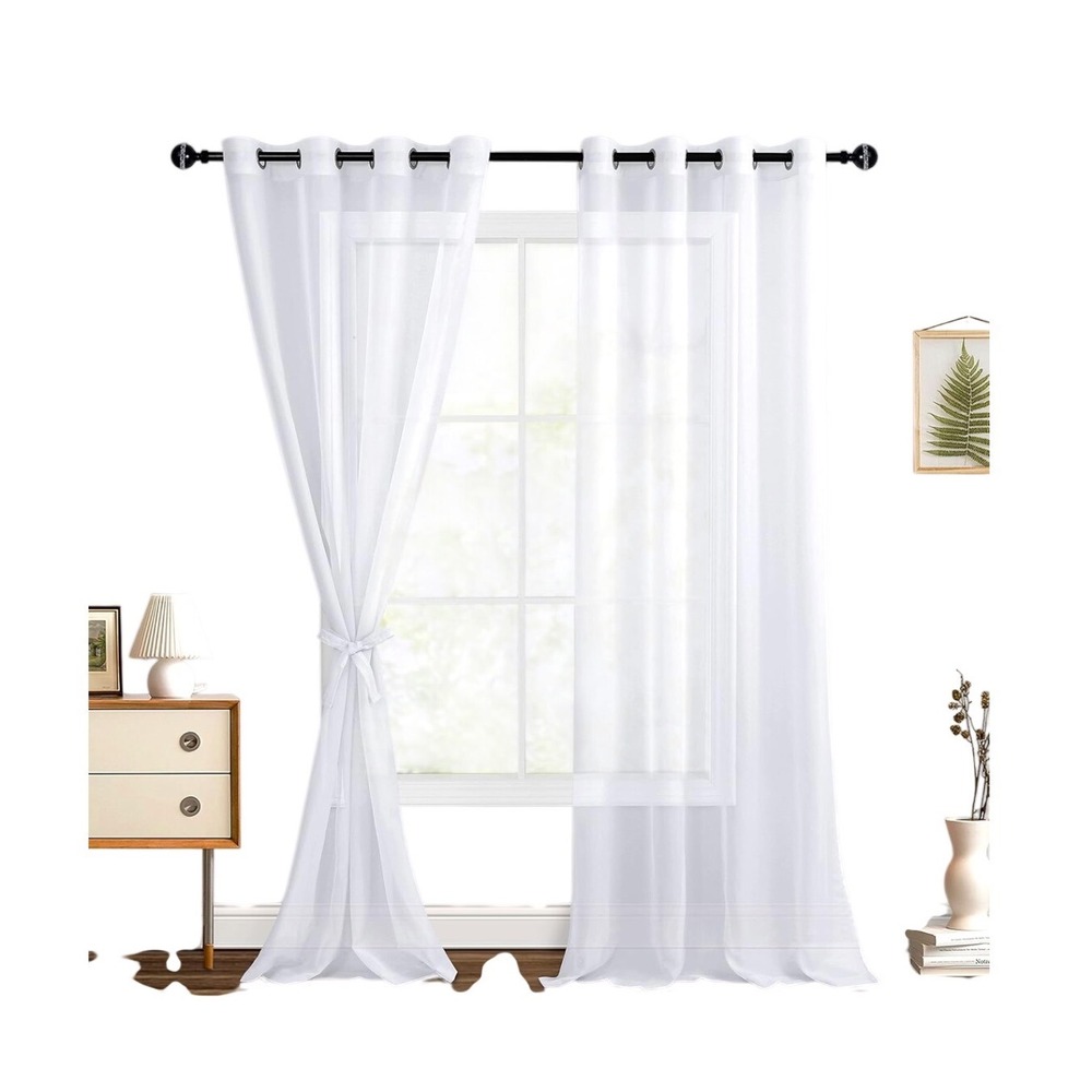 Hiasan White Sheer Curtains 52‎ x 102 Grommet Top Set of 2 Panels
